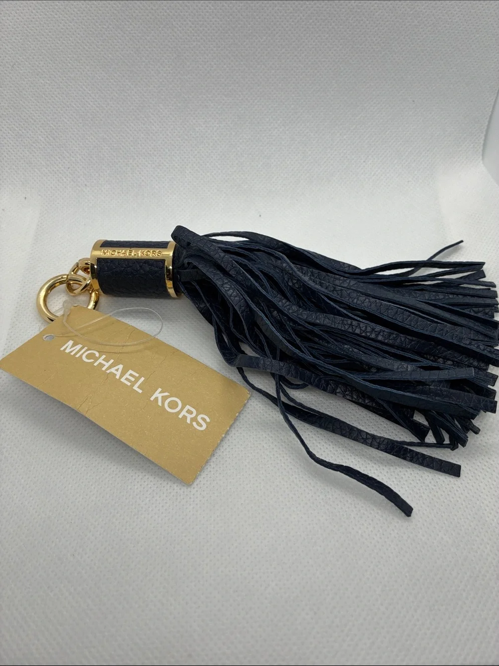Michael Kors Black Leather Tassel Key & Bag Charm with Gold Hardware